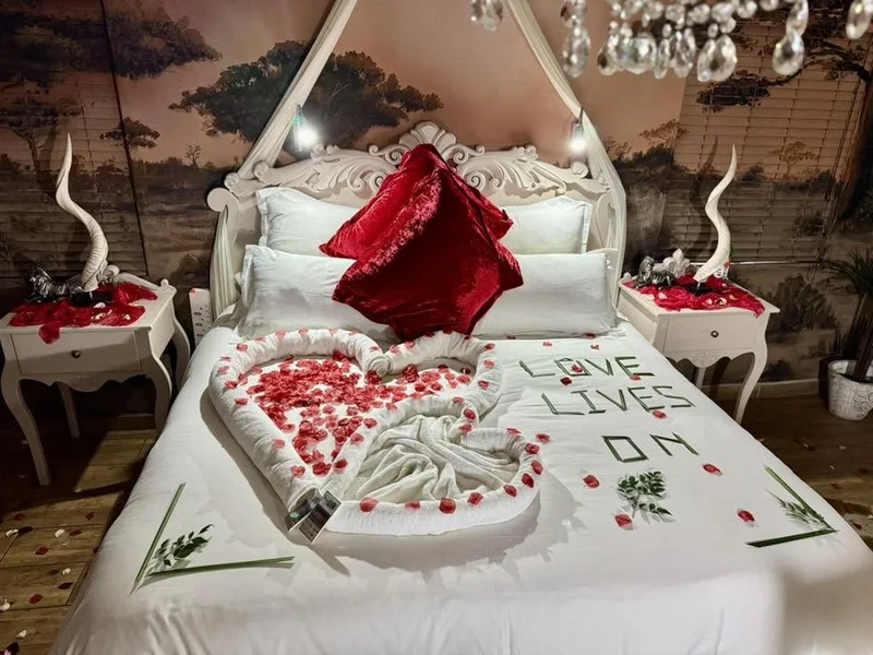 A room set up for a romantic evening at Big 5 Guest House