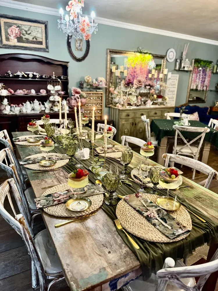 The dining room at Anelli's coffee shop & restaurant, set for a garden tea