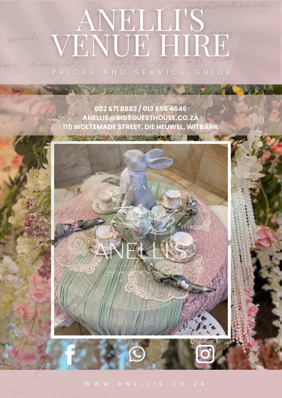 Anelli's Venue Hire Prices and Service Guide cover